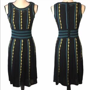 Anthro Laureate Lane Crochet Knit and Fit Flare Wool Cotton Button Back Dress M